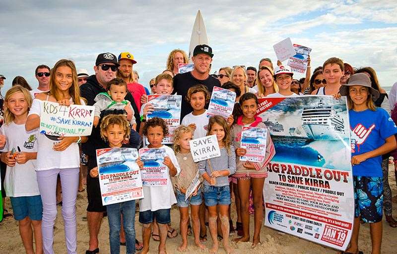 World Champion Mick Fanning and the kids don't want a terminal at Kirra. Photo by Peter Sturm
