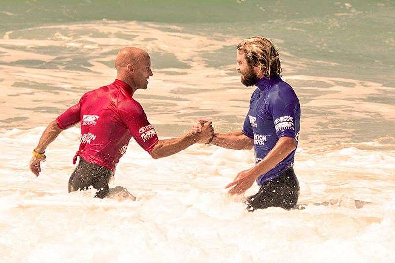 Veteran Nathan Hedge and Heath Joske feeling the love in round 4. Photo by ASP/Will Hayden-Smith