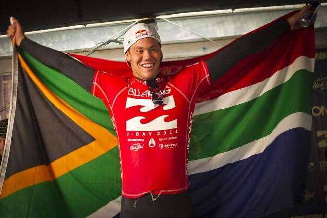 The Big Bru from South Africa, Jordy Smith after his win at J-Bay. circa 2011. Photo by Peter Joli Wilson.