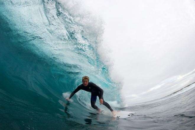 Kolohe 'Brother' Andino got his share at The Box yesterday in anticipation for possible move on Saturday. Pic: Russ Ord